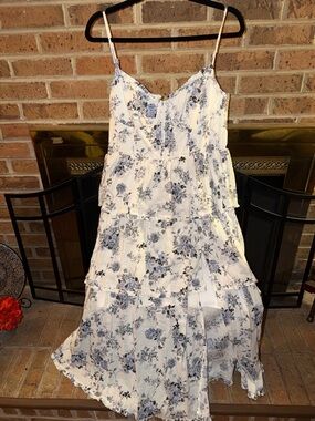 LADIES SM HOUSE OF HARLOW GORGEOUS BLUE WHITE SPAGHETTI STRAP LAYERED MAXI DRESS
